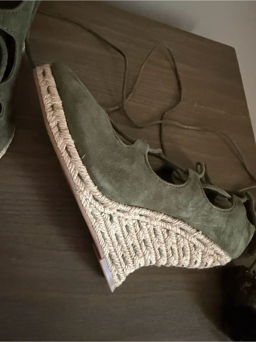 Tory Burch Olive Green Lace-Up Espadrille Wedge